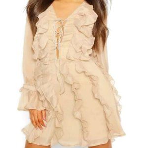 Yilibasha Ruffled Chiffon Lace Up Mini Dress